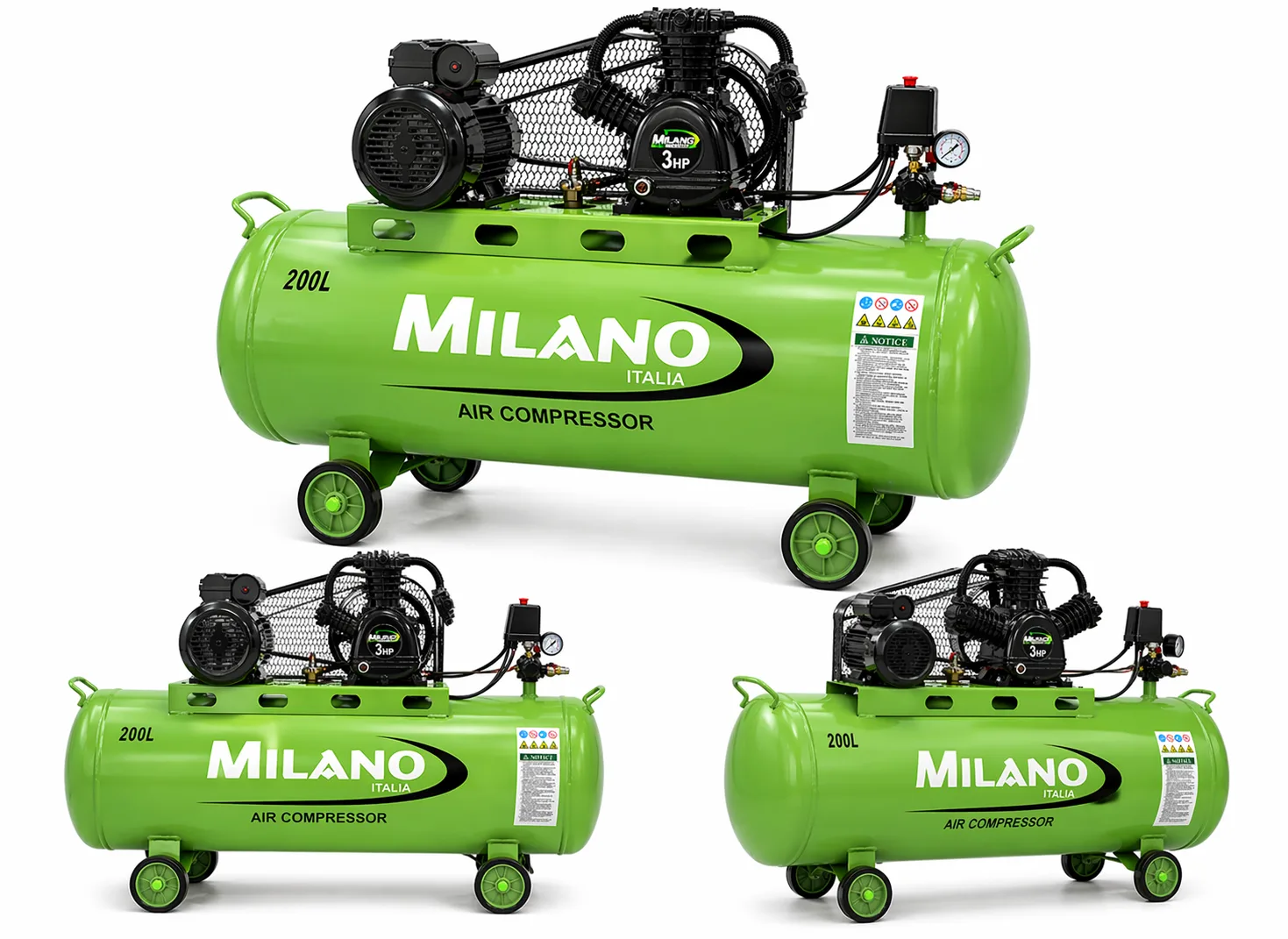 Milano 200L Air Compressor 3HP 2 Piston